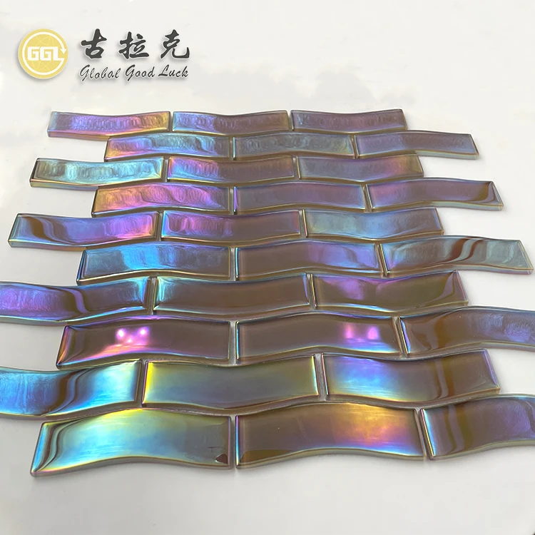 iridescence glass mosaic tile swimming pool tiles in wave shapes supplier