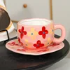 Jl-1060-007t taza y plato - flores fondo rojo - 350ml