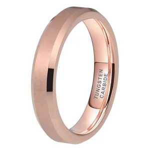 Coolstyle Jewelry 4mm Wholesale Beveled Matte Finish Fashion Engagement Wedding Band Rose Gold Tungsten Ring for Men Women