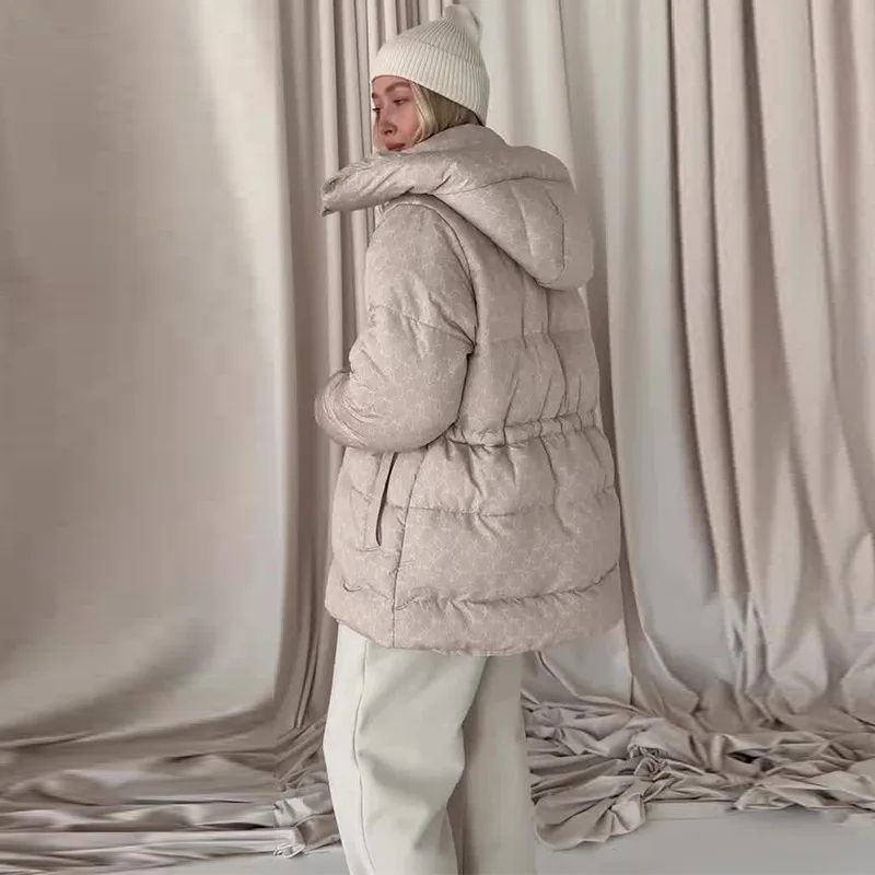 Autumn New European American Women's Printed Wool/Silk Hooded Mandarin Collar Blazer Jacket