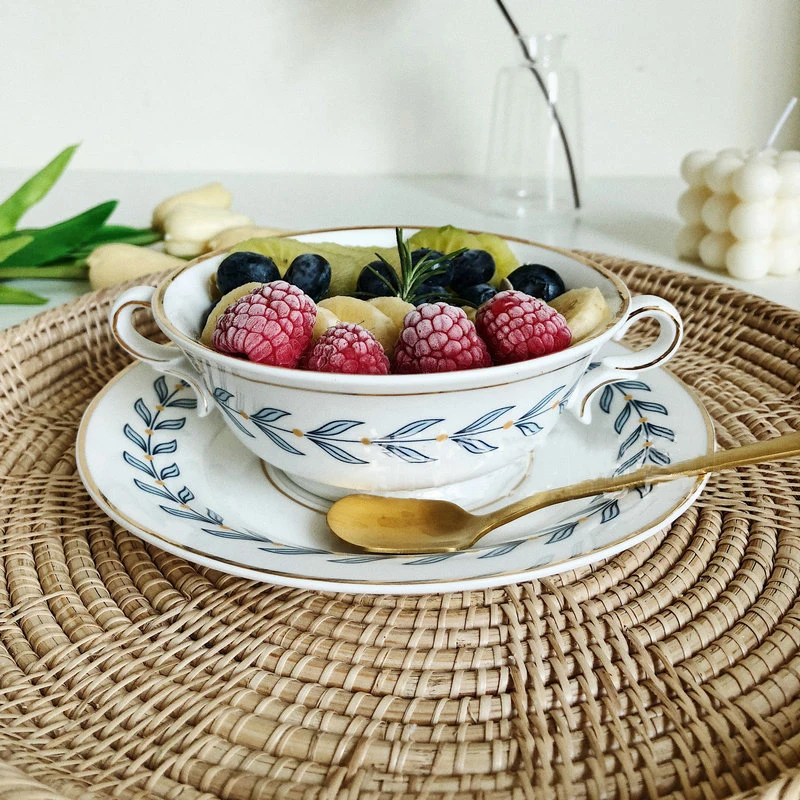 Gold rimmed china dinner set  simple design floral plate