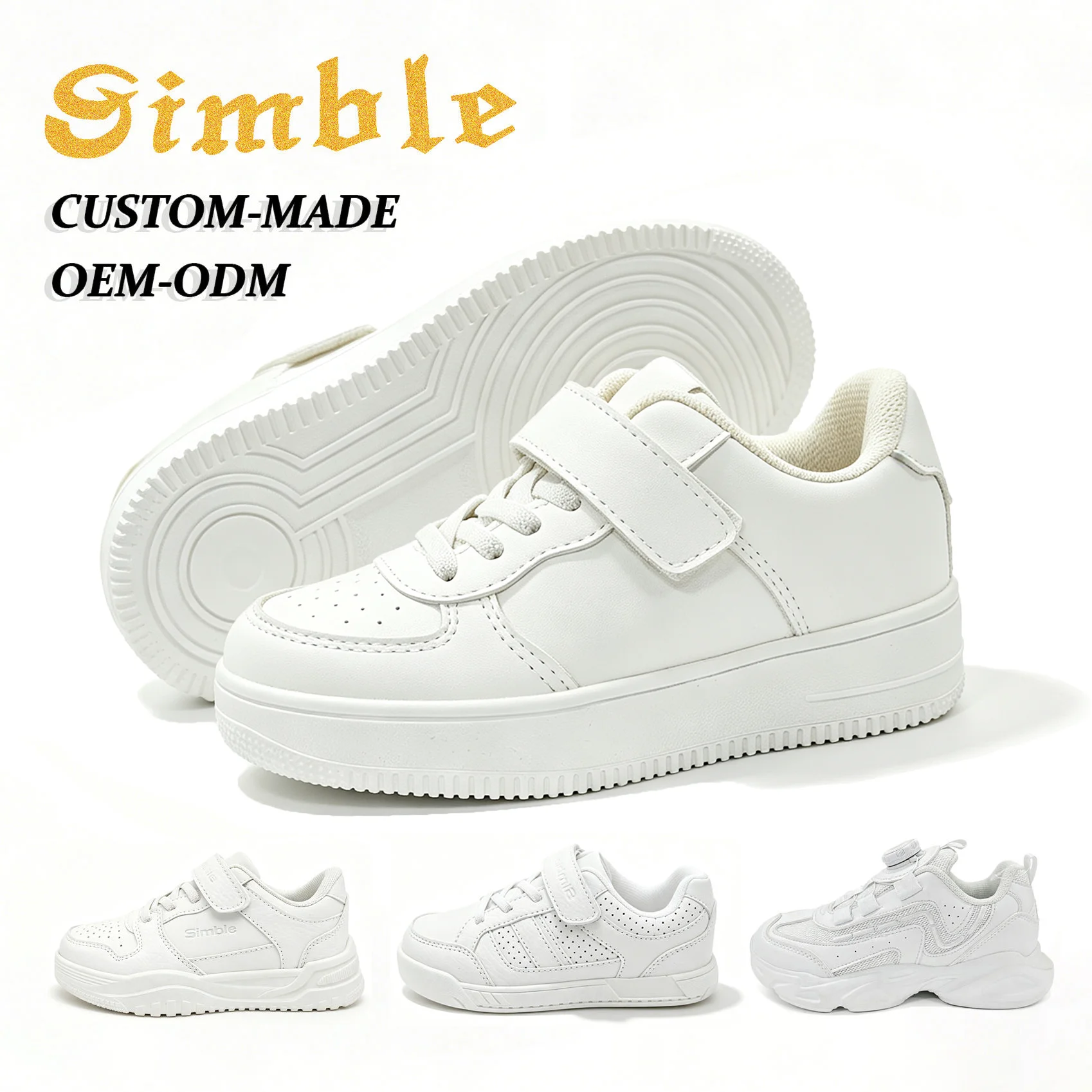 Custom Various Casual Kids White School Shoes OEM Logo Hard-wearing Rubber Children Student Board Shoes