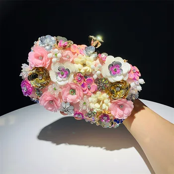 2024 New Arrival Flower Metal Handbags Ladies Luxury New Design Stylish  Chain Clutch Evening Bags