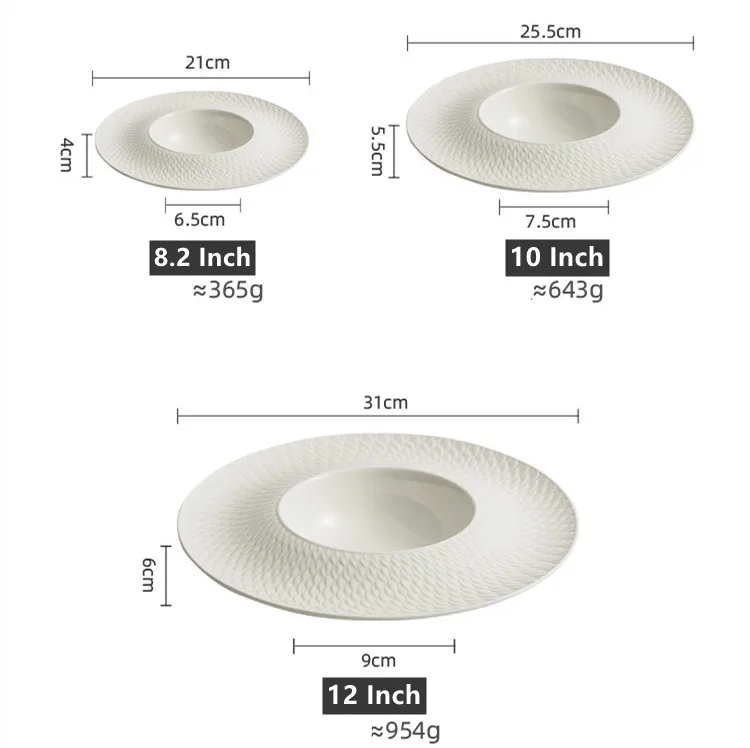 Hotel Unique Tableware White Porcelain Round Soup Dishes Large Ceramic