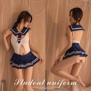 Women's Sexy PU Bodysuit Lingerie Three-Point Halter with Embroidery Decorations Light Control Underwear