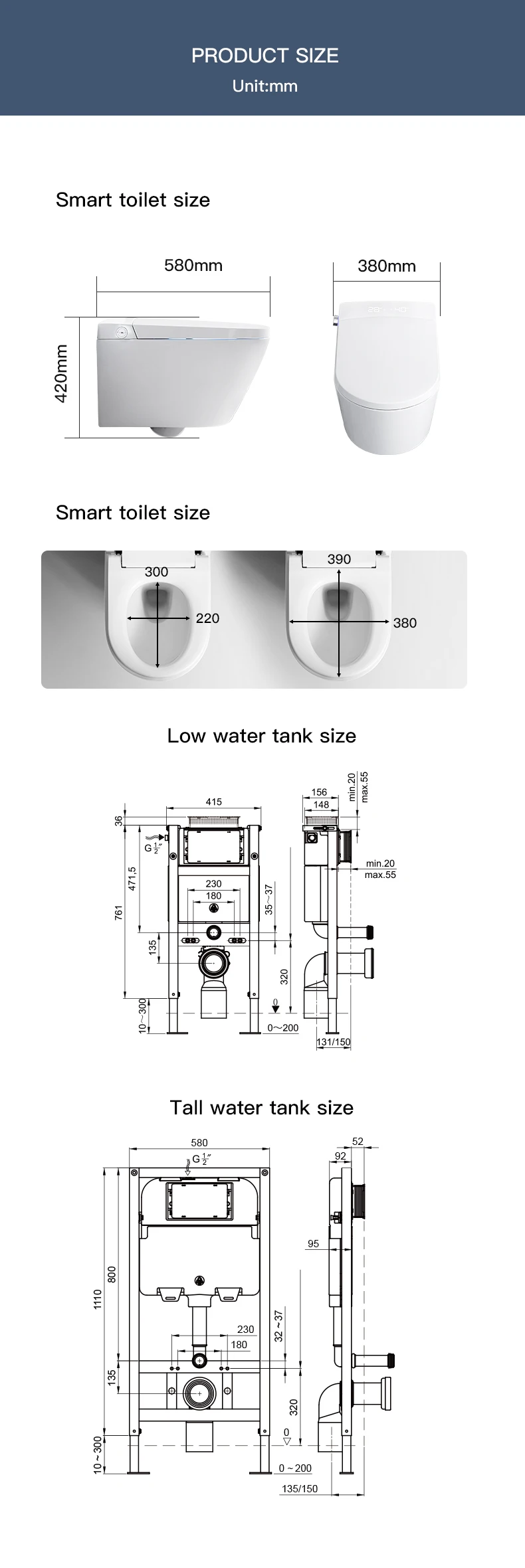 European standard smart wall mounted toilet and water tank bathroom white electric toilet factory