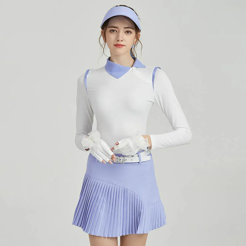 Women's Golf Long Sleeve Diagonal Collar Tshirt Autumn Slim Golf Shirts Sports Jersey Ladies
