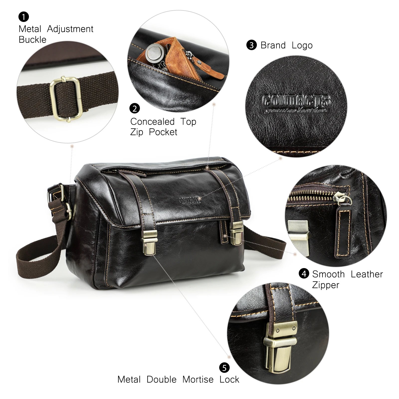 Contact's Men Messenger Bag 15.4インチ防水ヴィンテージ本革ブリーフケースSatchelショルダーコンピュータラップトップバッグ