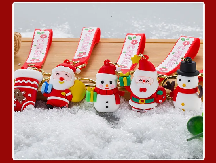 Christmas Key chains Santa Claus Elk Snowman Christmas Tree Keychain Cute PVC Cartoon Doll KeyChain New Year Decor Xmas Key Ring