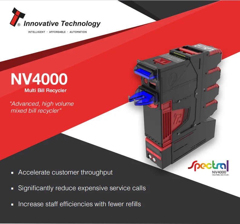 Spectral Payout SSP Protocols Direct USB Connect 420 Mixed Bills Recycling Capacity 1000 Bills Cashbox NV4000 Bill Acceptor