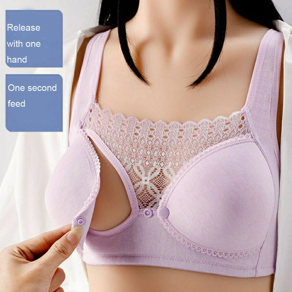Women's Underwear Front Closure Wireless Maternity Bra Breastfeeding Bra Gathered Antisagging
