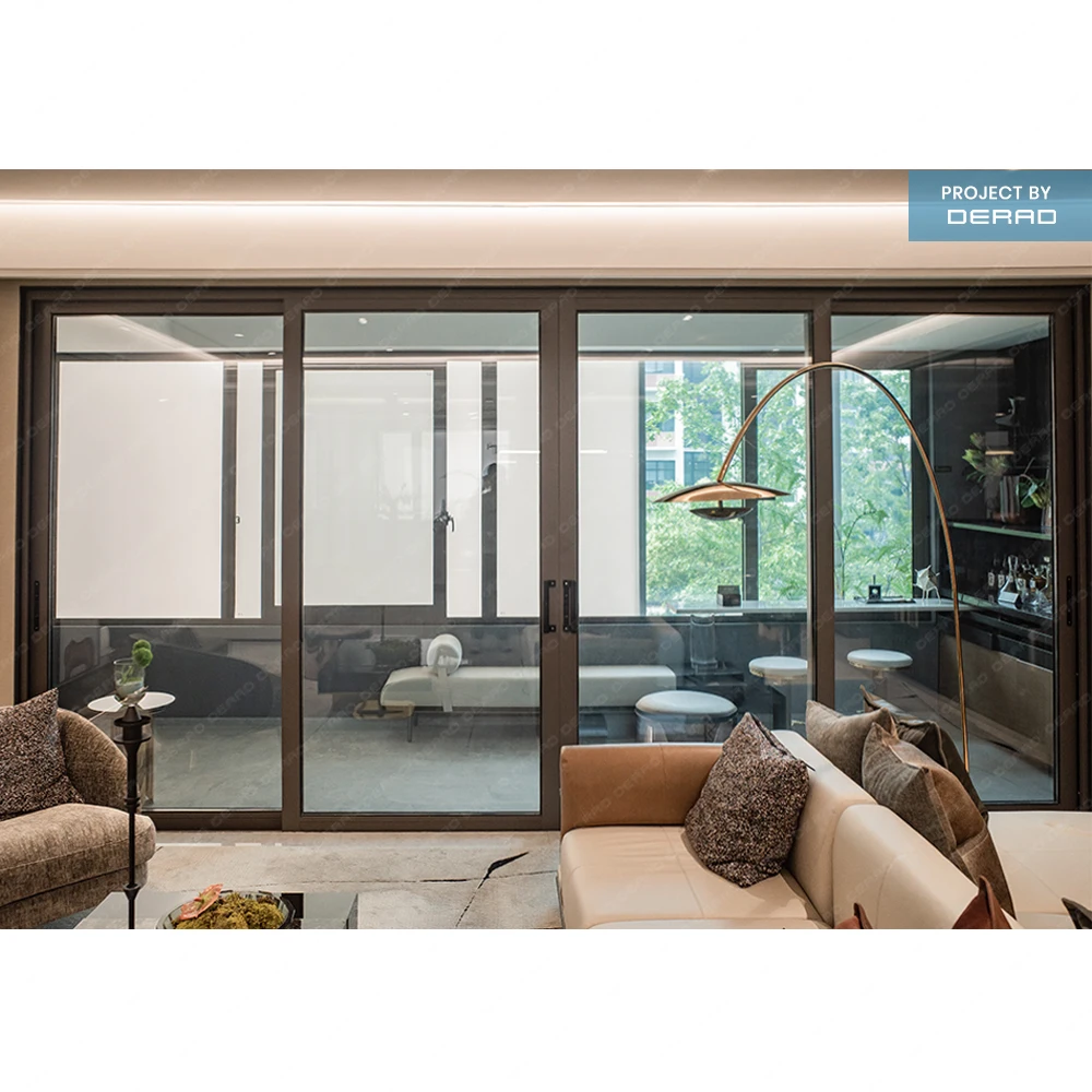 Interior sliding door two three four panel double glazed tempered glass aluminum frame sliding door factory