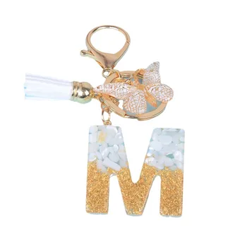 Hot Selling product butterfly tassel key chain fashion letter keychain women backpack purse key pendants keryings