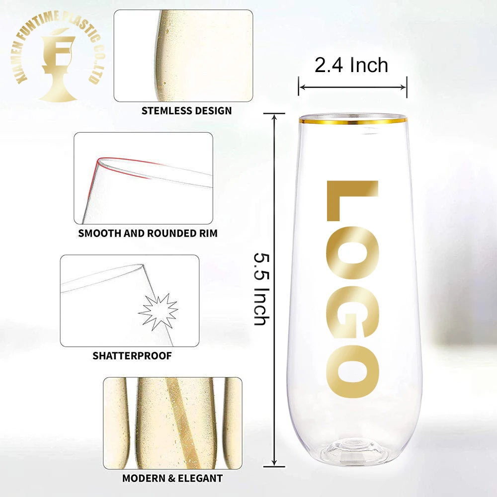 Wholesale Champagne Glass Stemless Plastic Alcohol Drink Cups Polycarbonate Champagne Flutes For