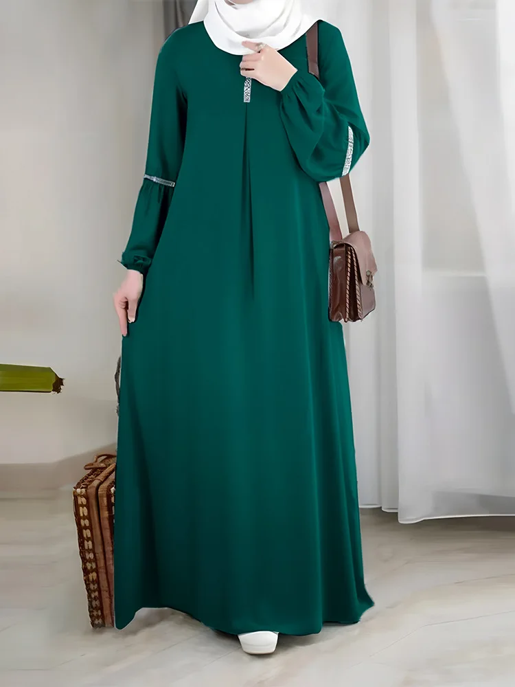 X397 Custom Modern Elegant Women Ladies Dress Muslim Crew Neck Dress Plain  Casual Islamic Clothing Women Muslim Abaya