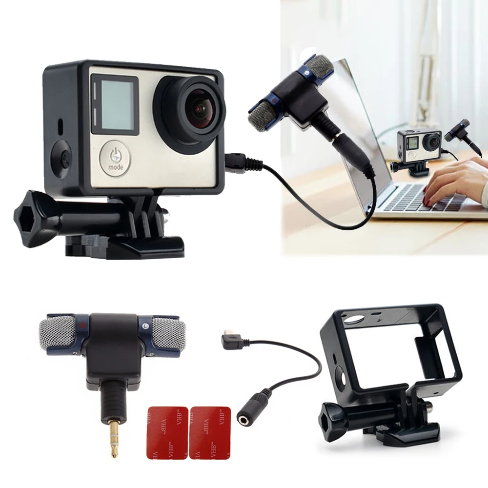 External Microphone Adapter 3 Standard Frame Kit Fit For GoPro Hero 4 3 