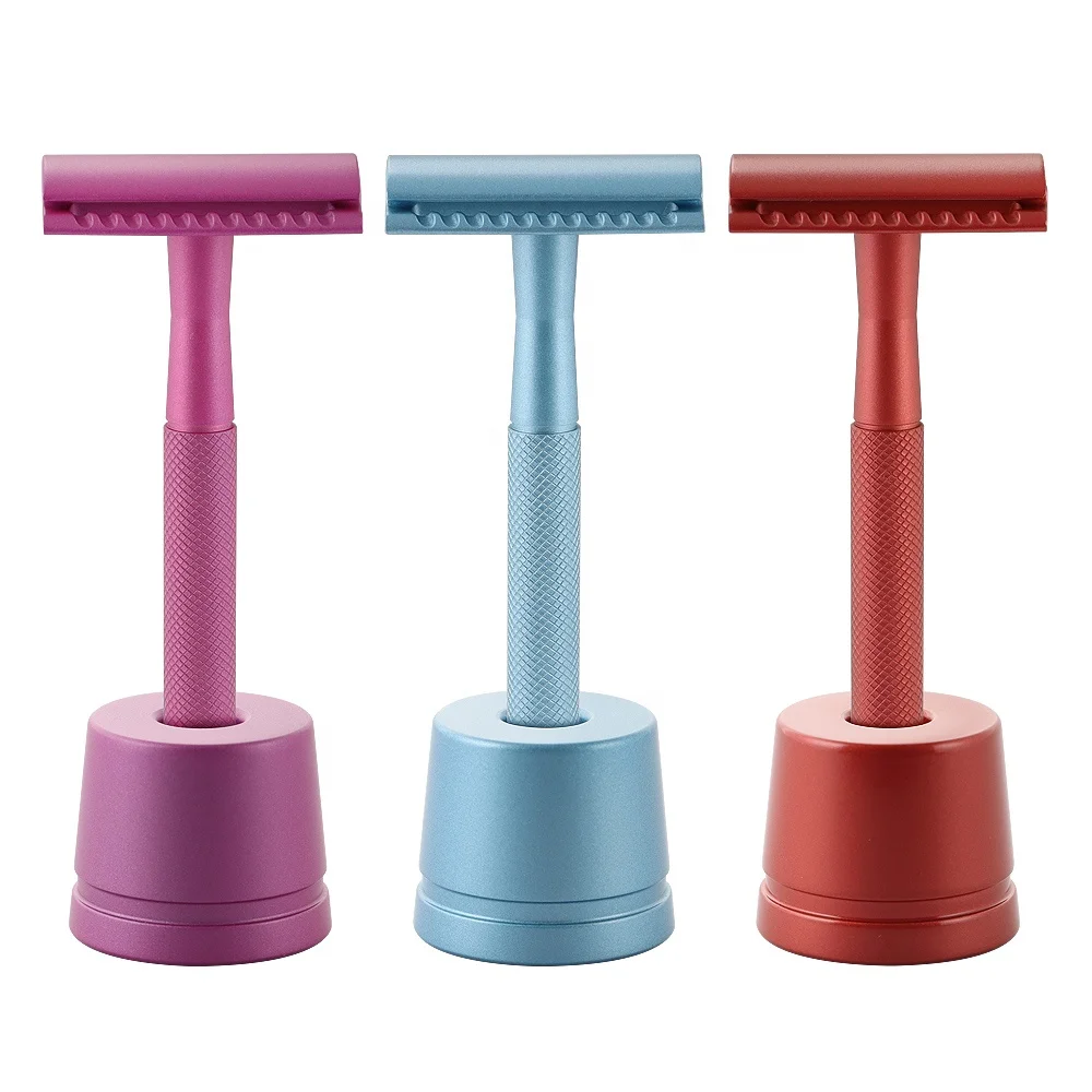 Reusable Metal Eco Biodegradable Facial Safety Razor and Razor Holder Shaving Set for Women