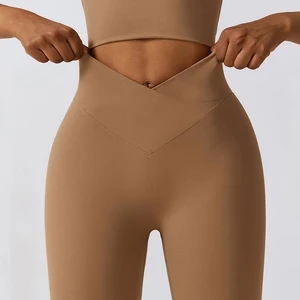 MIQI Spandex V-Shaped Waisted Yoga Leggings Fitness Tight Tummy Control Activewear Yoga Pants Leggings