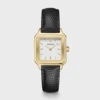 Montre en cuir à cadran blanc et boîtier doré