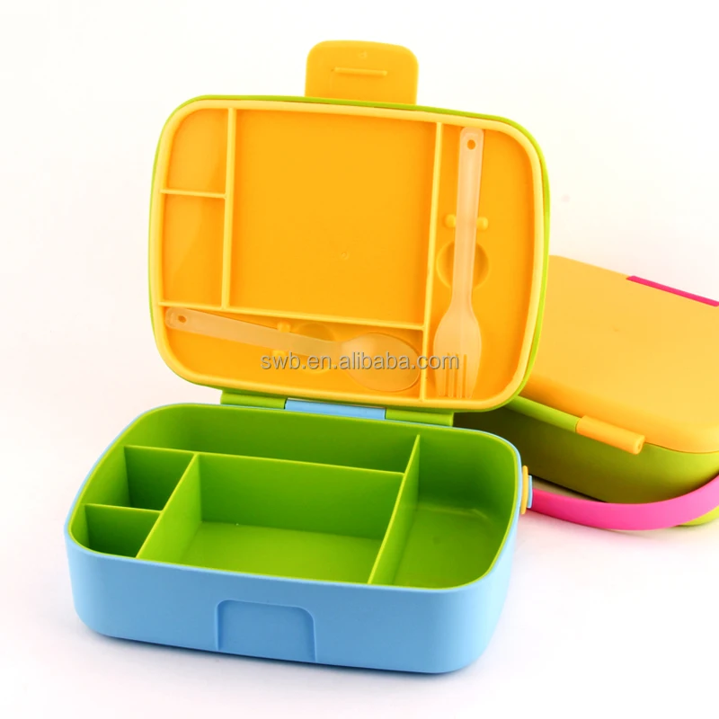 New Popular 5 Compartments Plastic PP Lunch Box Portable Colorful Bento Box School Lunch Containers With Dividers