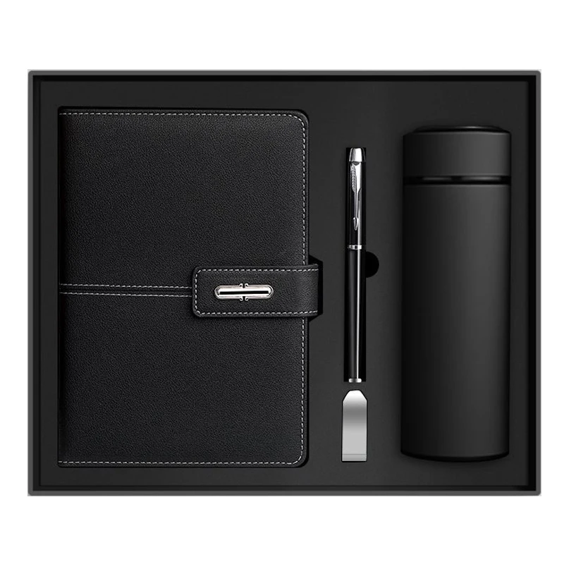 Premium Business Promotional Gift Set Stainless Steel Flask Pen USB Disk Luxury Notebook Custom Logo for Christmas Graduation