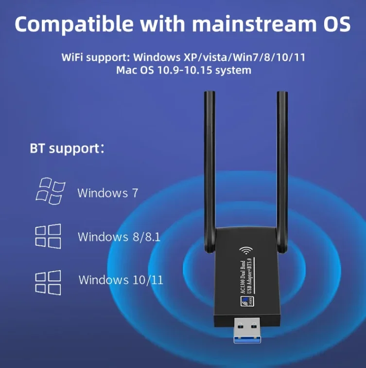 Hg 1300mbps Wireless Network Adapter Dual Band 5ghz/2.4ghz Wifi Dongle