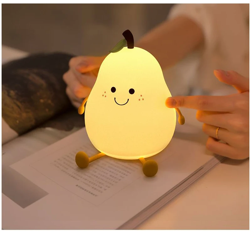 product cartoon silicone pear night light usb charging 7 colors change kids night light led table lamp baby feeding nursery lamp-46