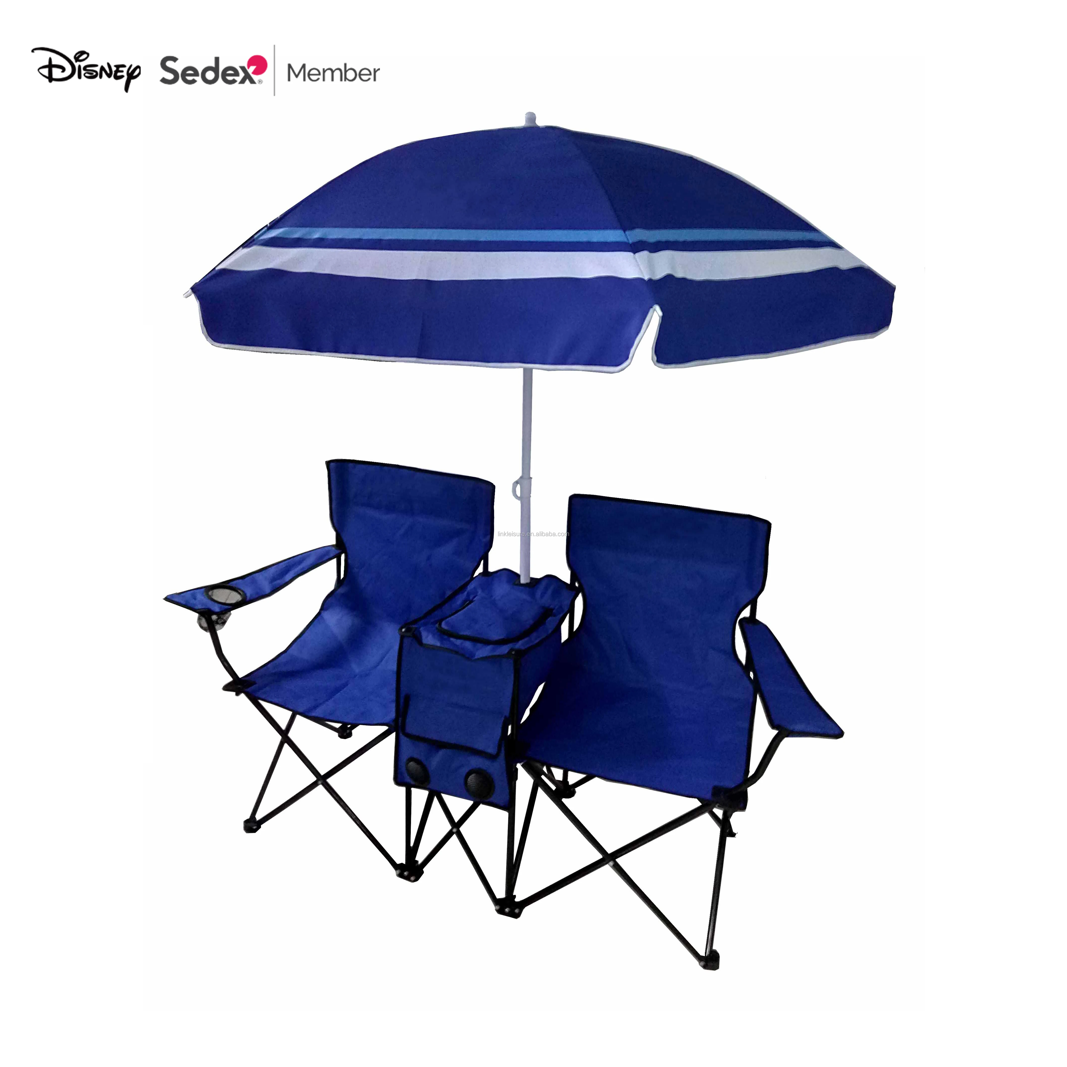 New Picnic Umbrella Chair Folding 2 Seat w/ Beverage Holder Cooler Beach Camping 