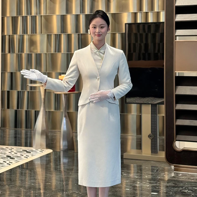 Chinese Style Office Reception Work Woman Hotel Uniforms for Spring Collection Front Desk Tea Artist Beauty Salon Suits