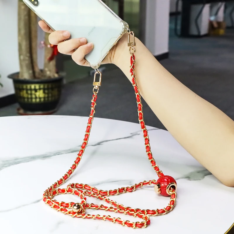 Universal Crossbody Phone Case With Leather And Metal Lanyard_voghion.com