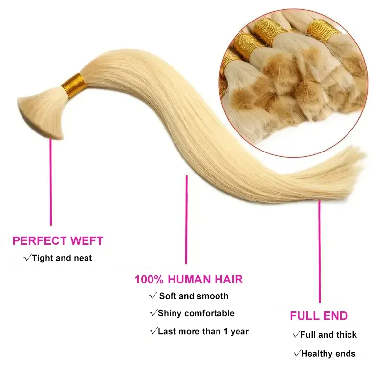 Blonde Human Hair Bulk Braiding Extensions No Weft Unprocessed 50g 16-24inch_voghion.com