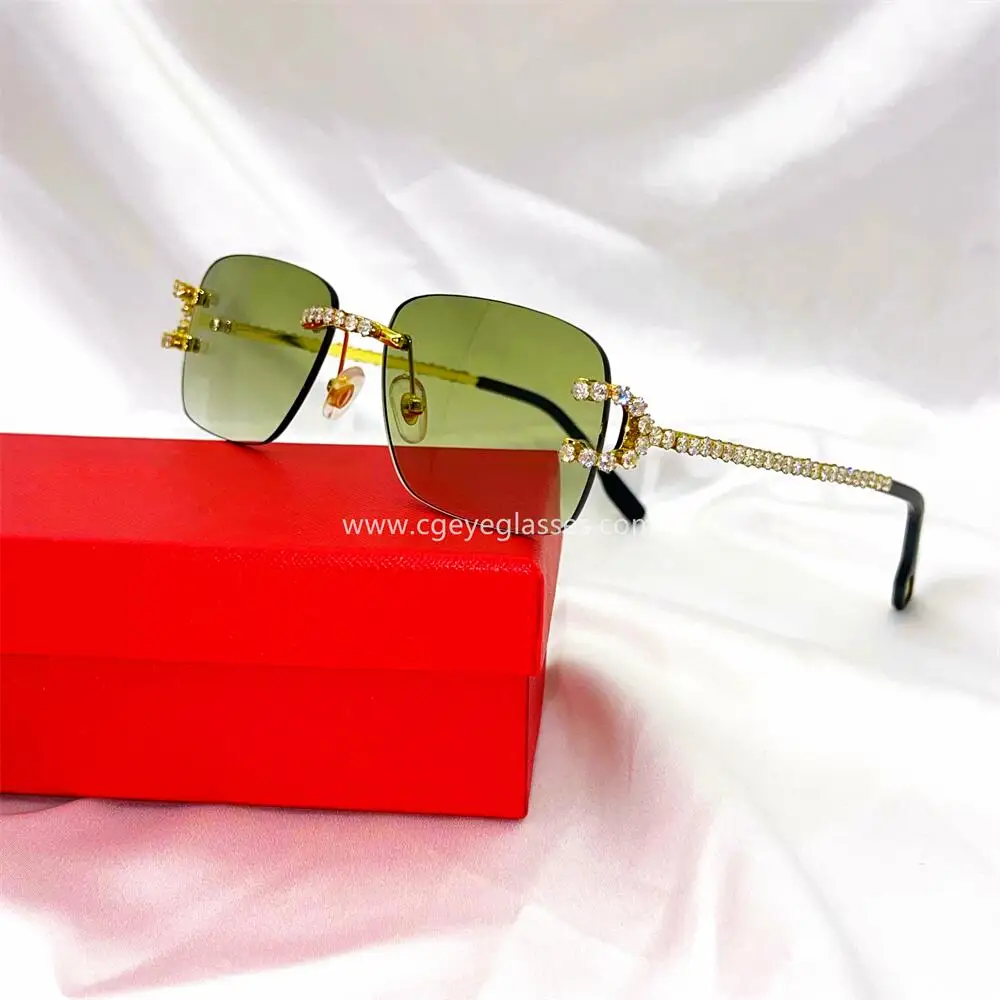 2022 Luxury Rhinestone Sunglasses Small Rimless Rectangle Sun Glasses
