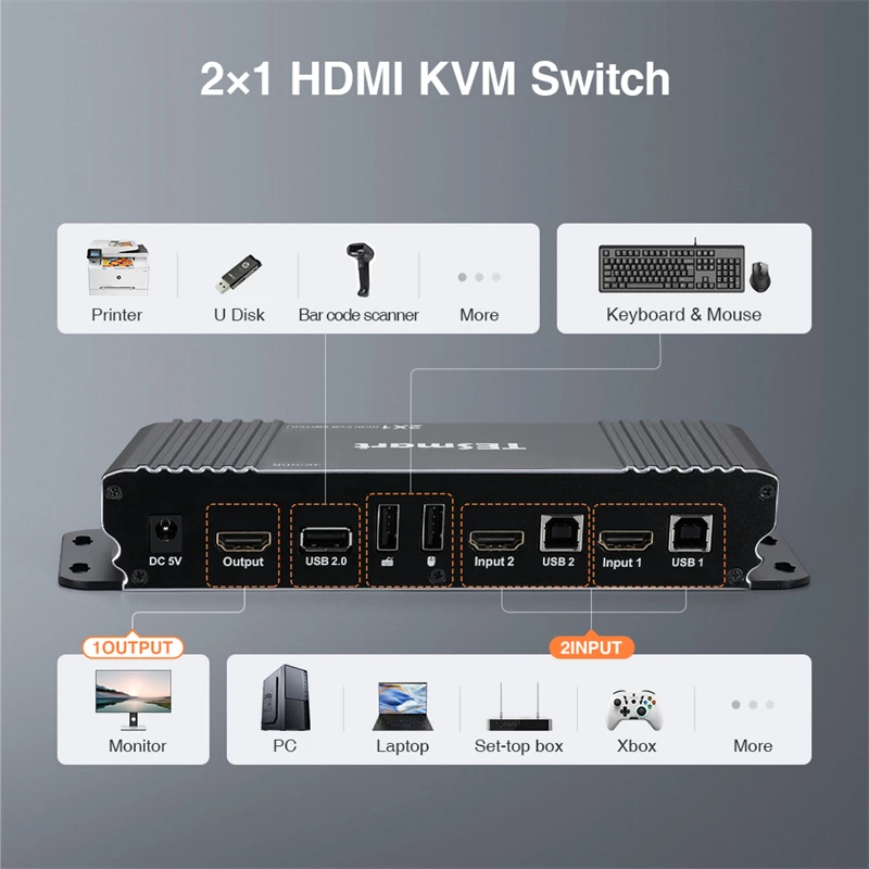 TESmart Switcher KVM Console Cost Effective 4k for Television 4k Smart Tv 2 Port USB with Audio and USB Hub USB HDMI KVM Switch