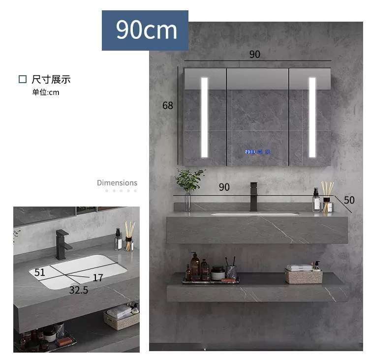 Customized wall mount artificial stone modern bathroom marble cabinet hand wash basin sintered stone vanity sink with mirror manufacture