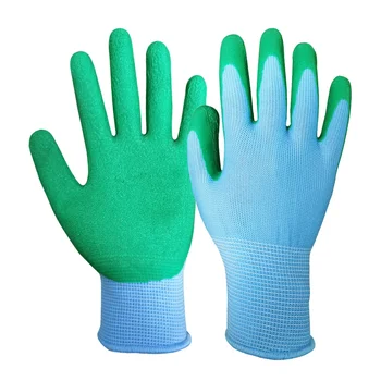 GR4001 Cheap Industrial Polyester knitted rubber Latex coated wrinkle finish gardening safety hand gloves
