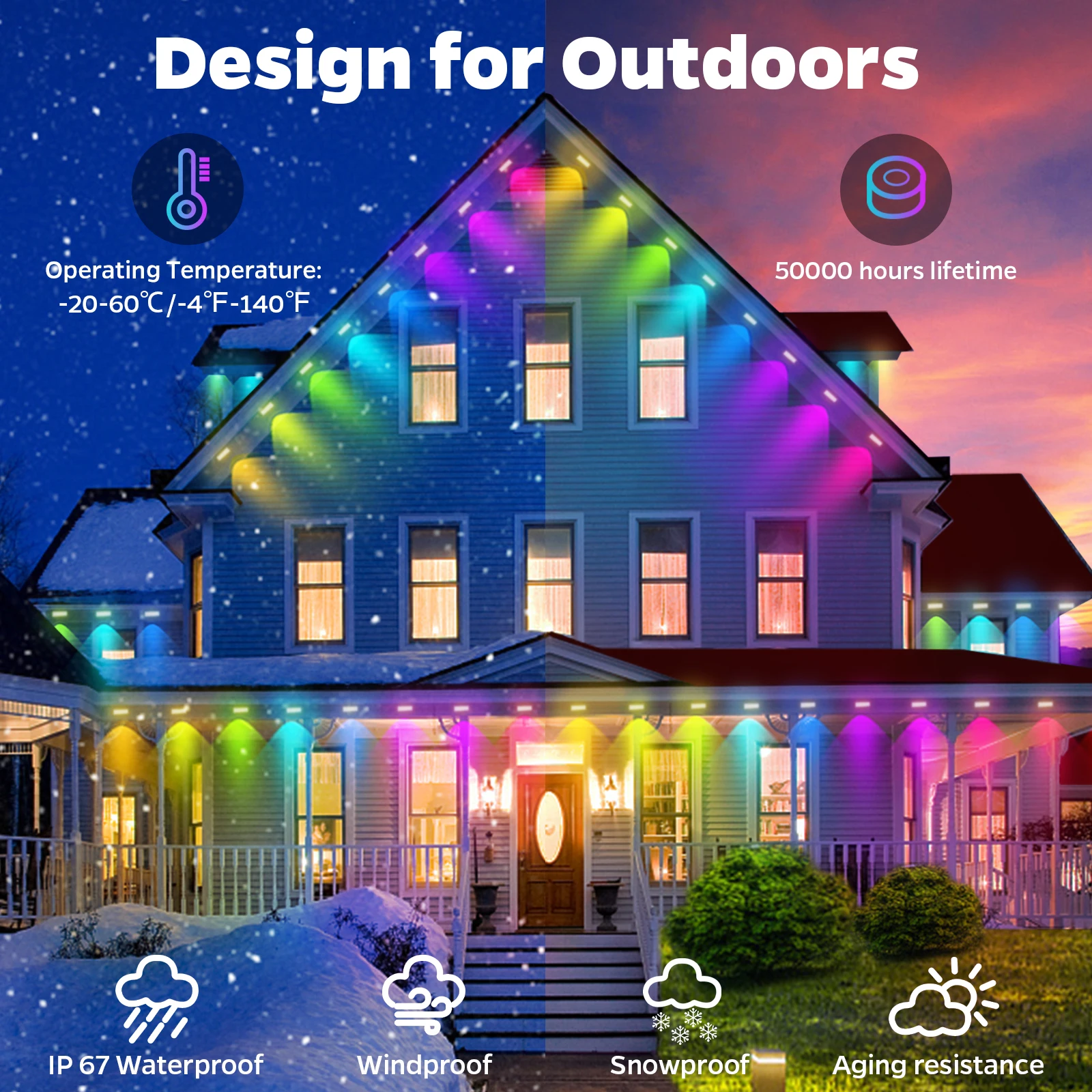 36V String Point Smart Eaves Lighting Holiday  100ft RGBIC LED Permanent Eaves Light Waterproof  Led Strip