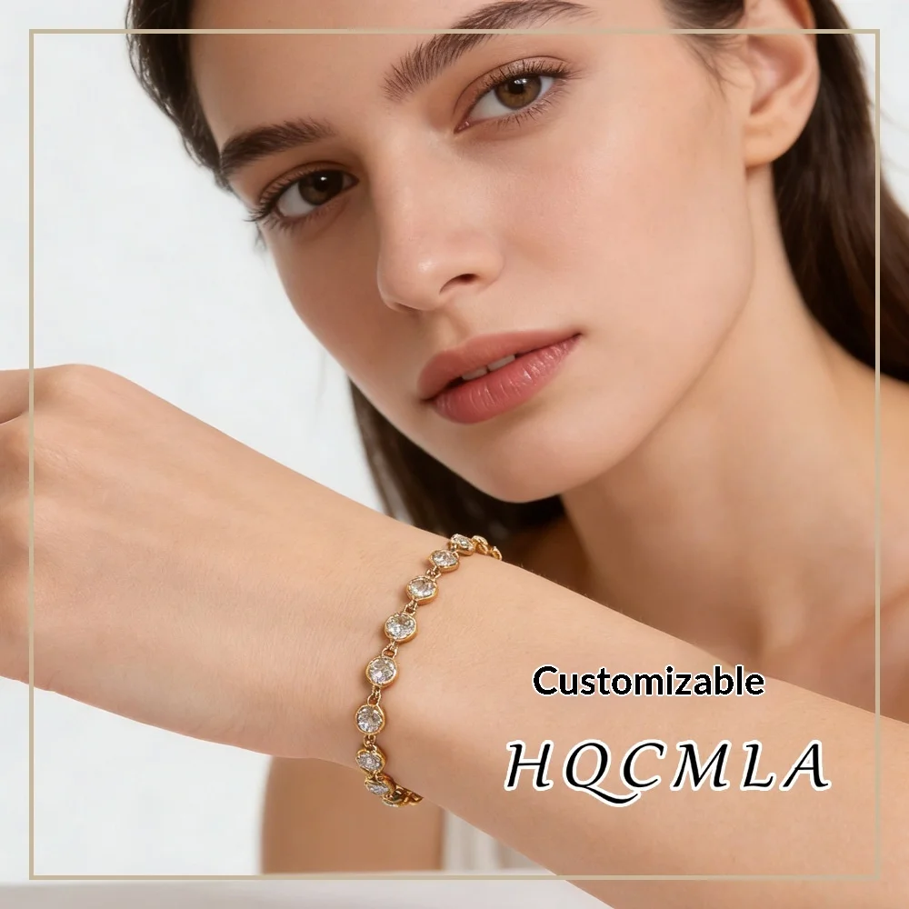 2026 Korean Jewelry Stainless Steel Tennis Zirconia Bracelet Olive Green Fashionable and Charming Women's Bracelet