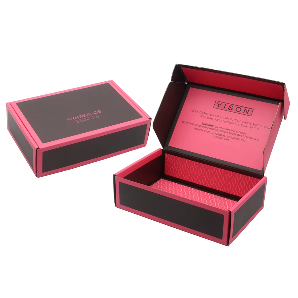 Custom Logo Shipping Pink Box Cosmetic Set Mailing Skin Care Corrugated Packaging  Boxes Guangzhou Yison Printing Co.,Ltd