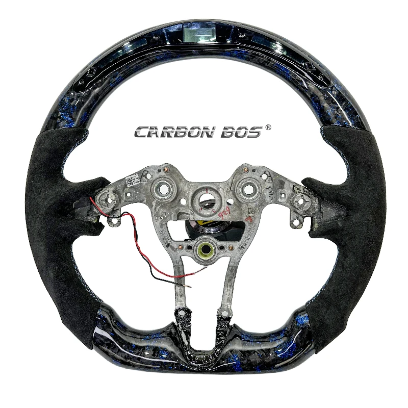 Forged Carbon & Suede Steering Wheel for Hyundai Elantra N / i30N – Blue Accents, LED Display