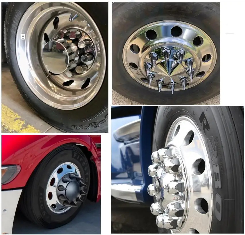 Chrome ABS Spiked Front Axle Wheel Covers Hubcaps 33mm Thread on Lug Nut Covers for Semi Trucks