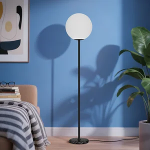 Modern E27 LED Globe Floor Lamp with Frosted Shade and Marble Base for Home & Hotel Decoration Iron Lamp Body