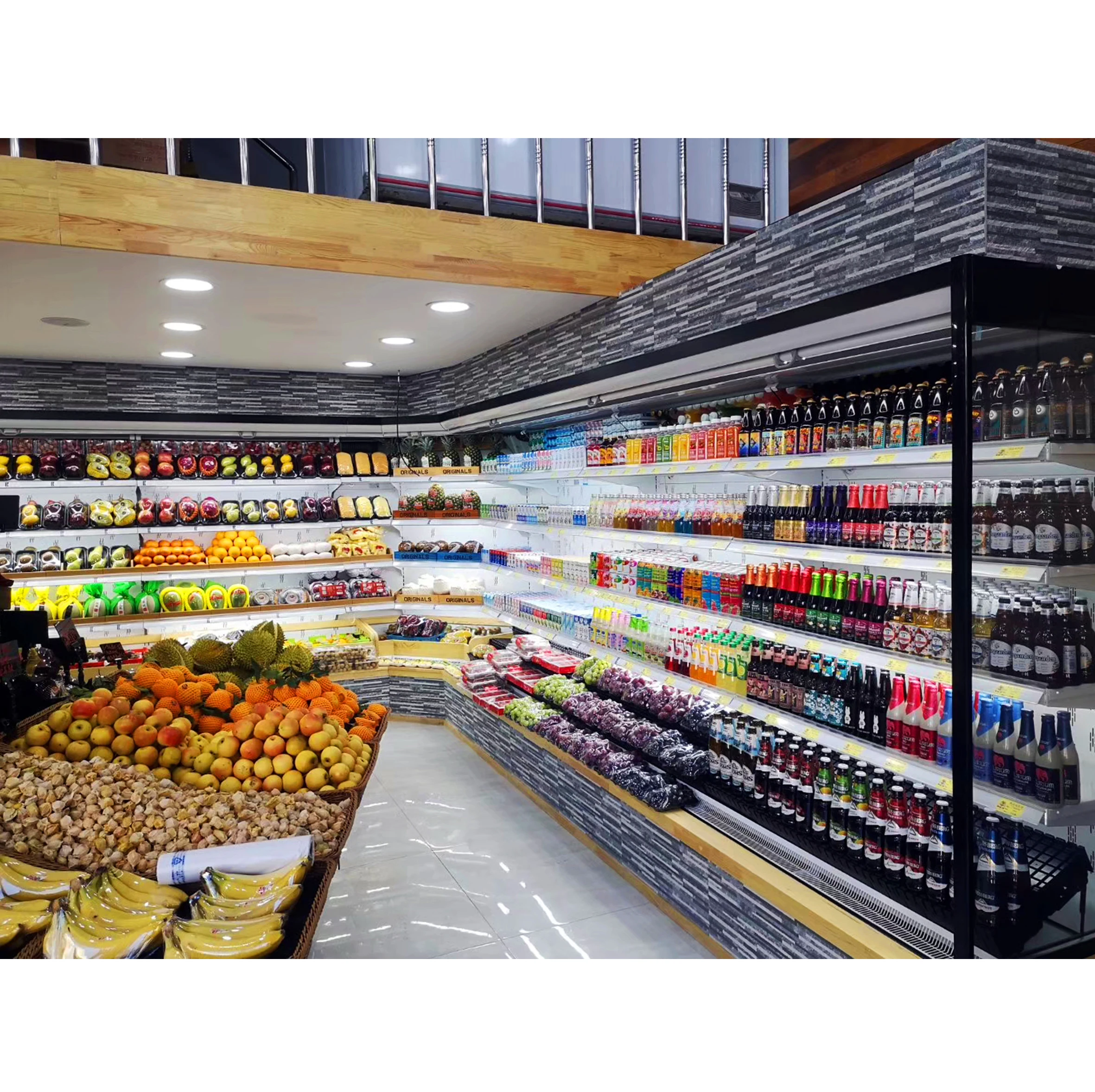 Multideck Open Chiller Cabinet Display Showcase Refrigerator for Vegetables and Fruits Hypermarket Meat Display Cabinets