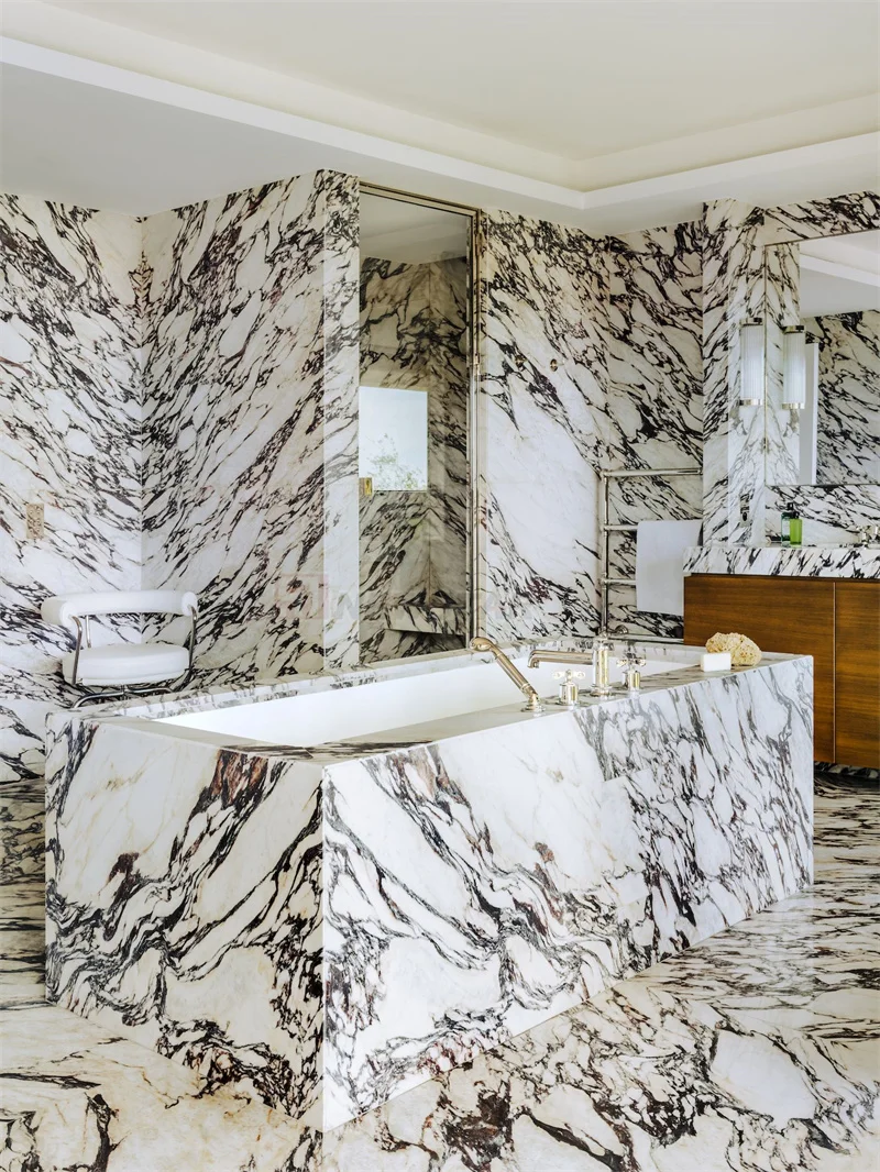 Newstar Calacatta Viola Marble Design Hand Carved Solid Freestanding Bathtub Natural Stone Bathtub Marble Bathtub