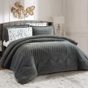 Black Velvet Wholesale 6-Piece Solid Winter Comforter Set with Fleece Fabric and Polyester Filling