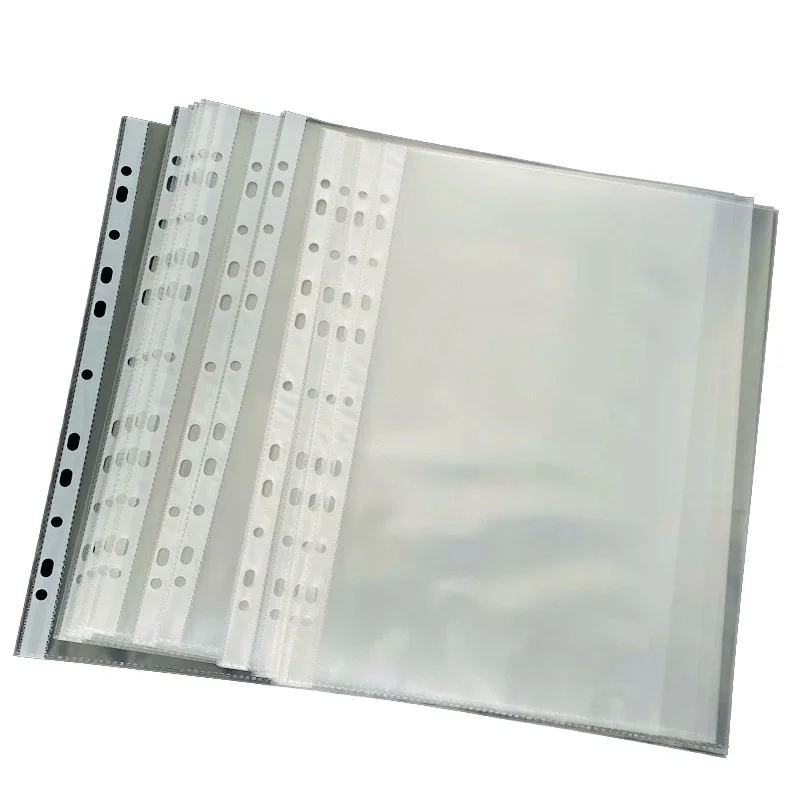 Custom A4 Size PVC File Folder with 11 Holes Clear Plastic PP Durable Punch Pocket School Transparent Sheet