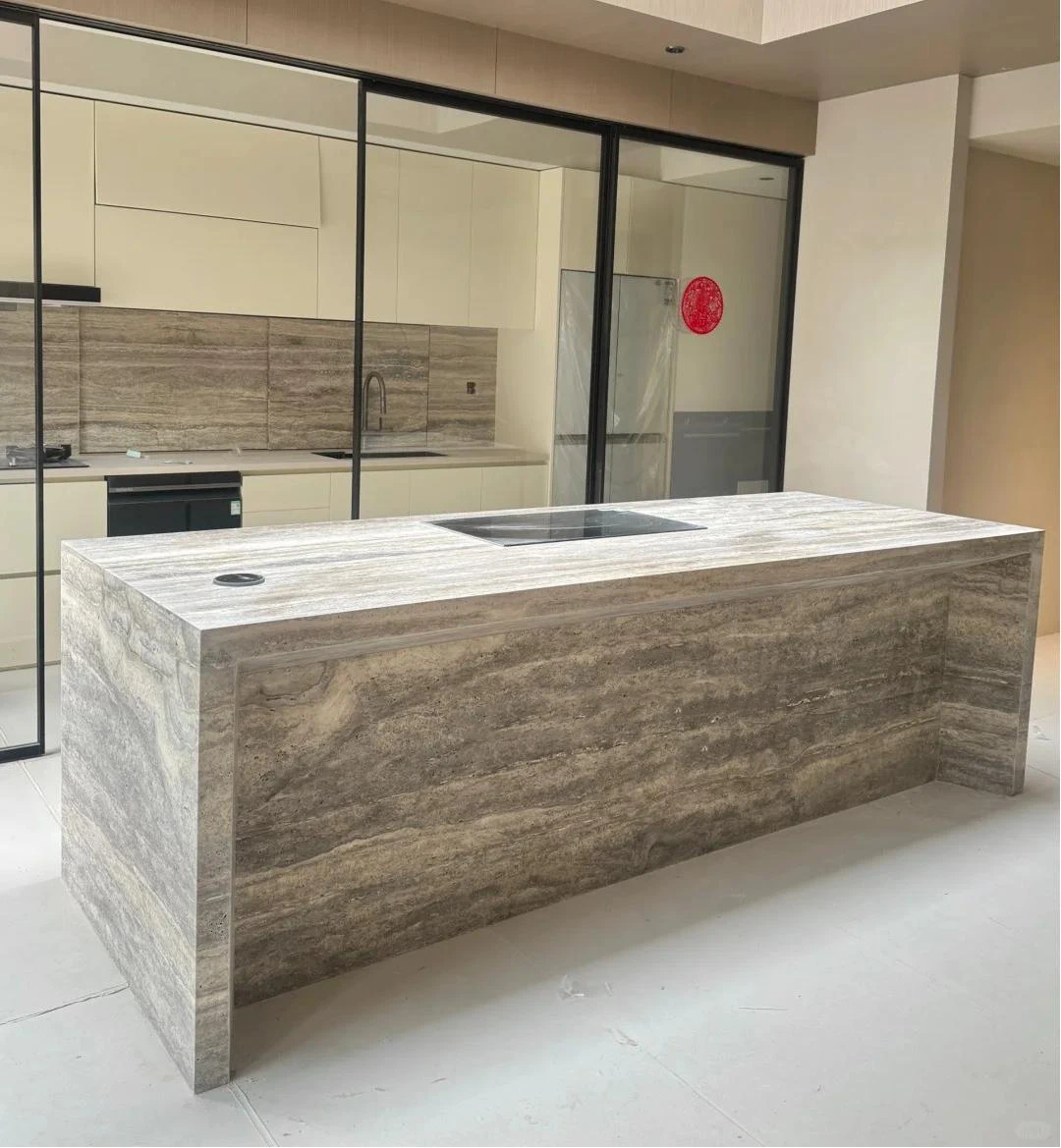 product modern silver grey travertine countertop natural kitchen island vanity tops and table tops 1 year warranty natural material-4