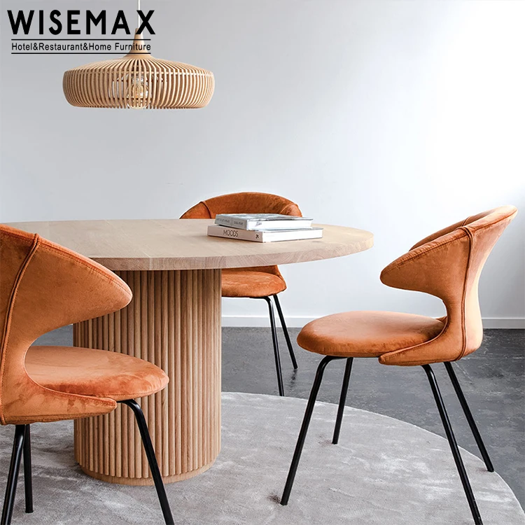 WISEMAX FURNITURE Modern Half Surround Curve Backrest Metal Chair Waterproof Leather Fabric Dining Chair with Metal Leg
