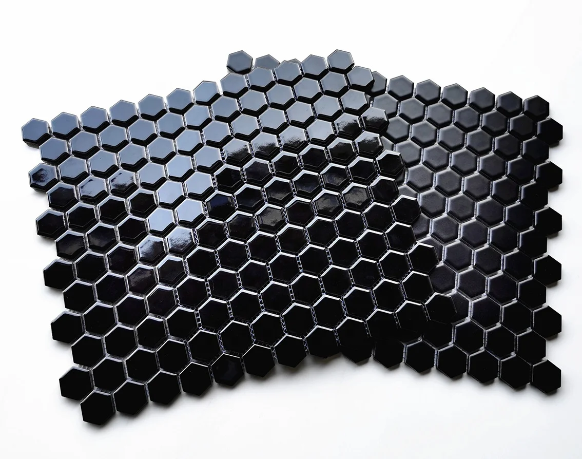 Full Porcelain Hexagonal Mosaic Tile Ceramic Glazed Frosted Bathroom Toilet Kitchen Balcony Black White Tile