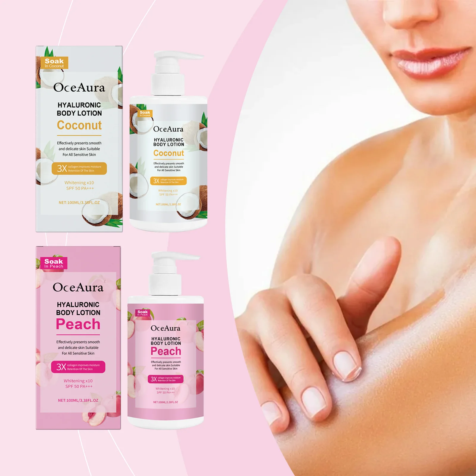 oceaura glutathione body lotion OCEAURA Skin Care Moisturizing Whitening Hyaluronic Acid Niacinamide Peach Coconut Body Lotion 100ml