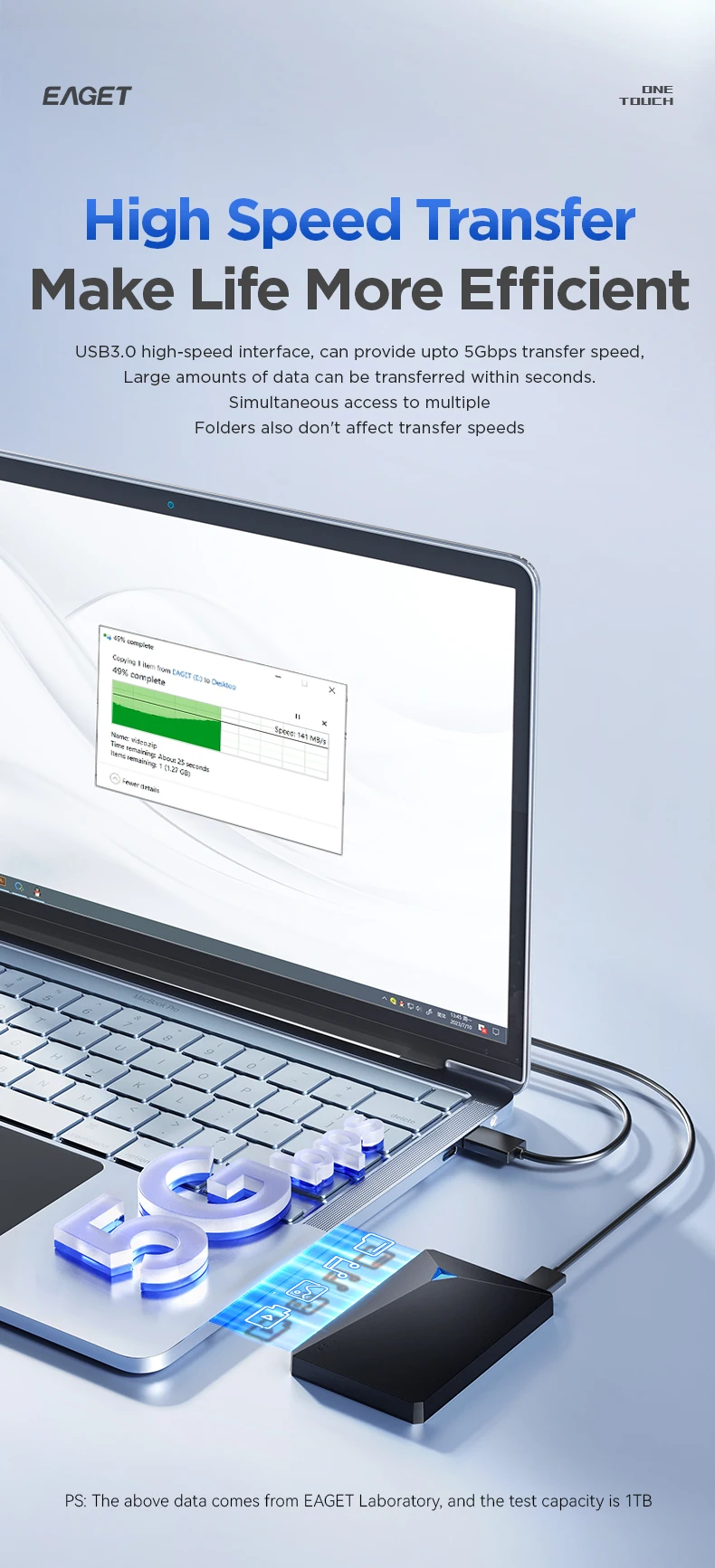 EAGET G20 2.5'' 1TB External Hard Drisk USB3.0 Shockproof Full